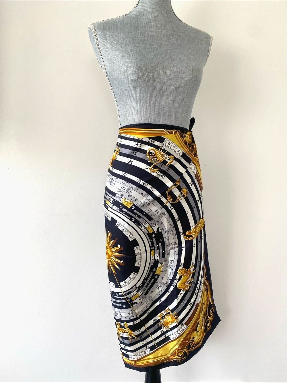 JBK Collection 100% Silk Scarf Black, Gold & White Zodiac Celestial Luxurious